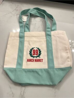 Canvas Tote Bag in Cream and Light Teal